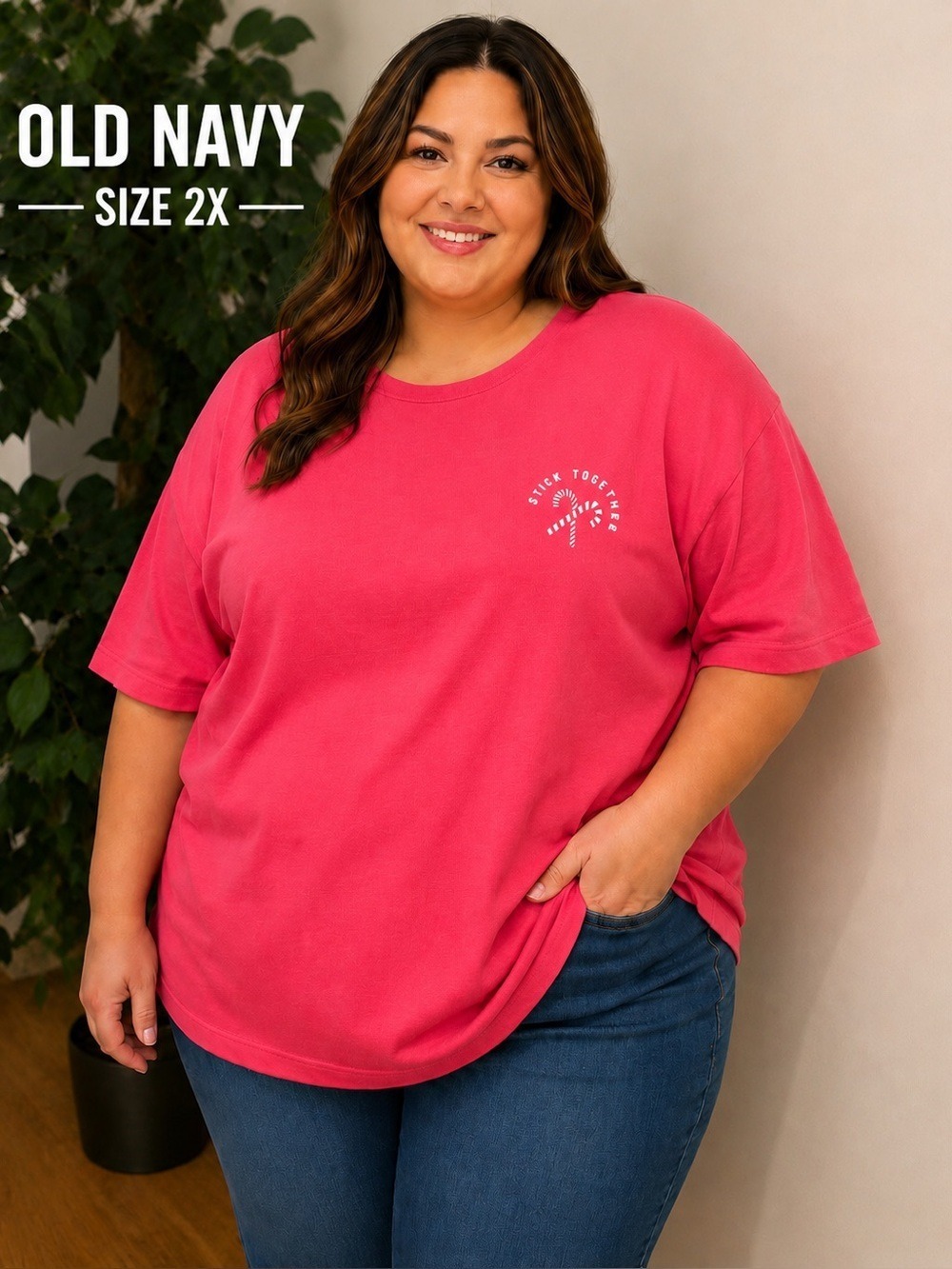 Old Navy “Stick Together” Graphic Tee Pinkish Red Size 2X